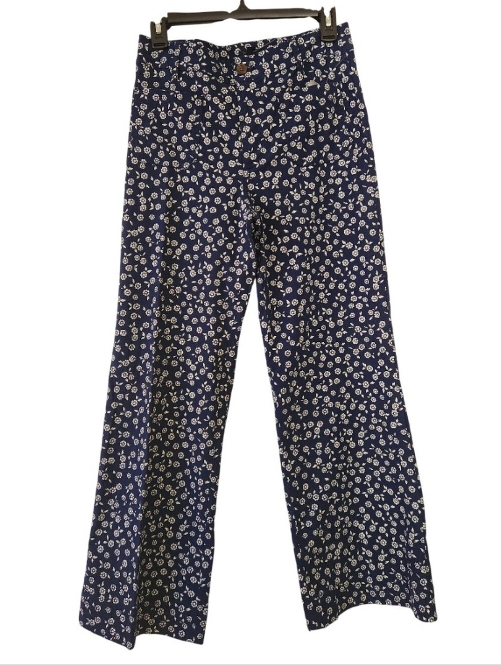 J. Crew Factory Navy Blue Floral Wide-Leg Pants
